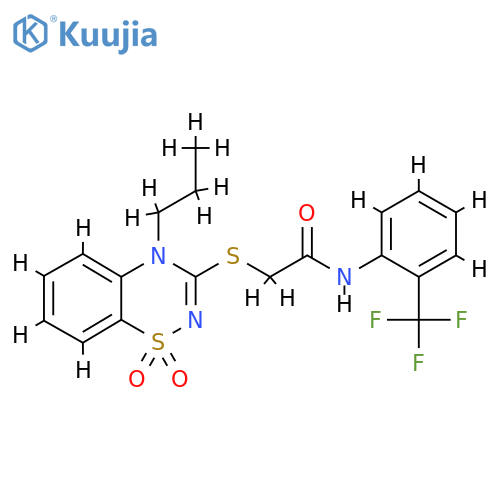 2-(1,1-dioxo-4-propyl-4H-1lambda6,2,4-benzothiadiazin-3-yl)sulfanyl-N-2-(trifluoromethyl)phenylacetamide structure