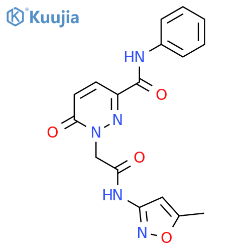 1-{(5-methyl-1,2-oxazol-3-yl)carbamoylmethyl}-6-oxo-N-phenyl-1,6-dihydropyridazine-3-carboxamide structure