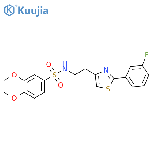 N-{2-2-(3-fluorophenyl)-1,3-thiazol-4-ylethyl}-3,4-dimethoxybenzene-1-sulfonamide structure