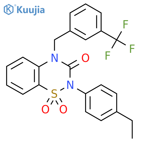 2-(4-ethylphenyl)-4-{3-(trifluoromethyl)phenylmethyl}-3,4-dihydro-2H-1lambda6,2,4-benzothiadiazine-1,1,3-trione structure