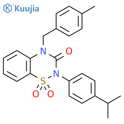 4-(4-methylphenyl)methyl-2-4-(propan-2-yl)phenyl-3,4-dihydro-2H-1lambda6,2,4-benzothiadiazine-1,1,3-trione structure