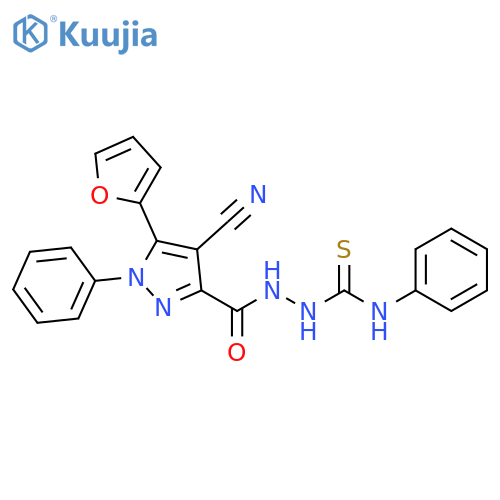 1H-Pyrazole-3-carboxylic  acid,  4-cyano-5-(2-furanyl)-1-phenyl-,  2-[(phenylamino)thioxomethyl]hydrazide structure