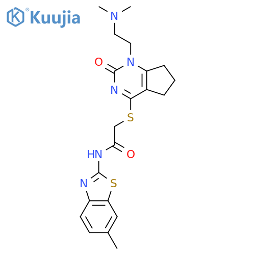 2-({1-2-(dimethylamino)ethyl-2-oxo-1H,2H,5H,6H,7H-cyclopentadpyrimidin-4-yl}sulfanyl)-N-(6-methyl-1,3-benzothiazol-2-yl)acetamide structure