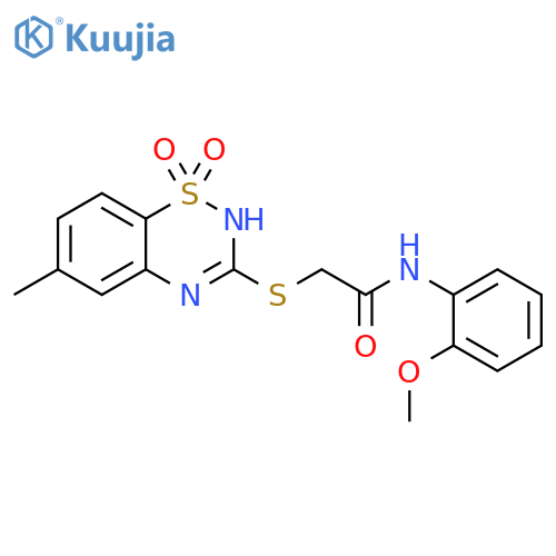N-(2-methoxyphenyl)-2-(6-methyl-1,1-dioxo-4H-1lambda6,2,4-benzothiadiazin-3-yl)sulfanylacetamide structure