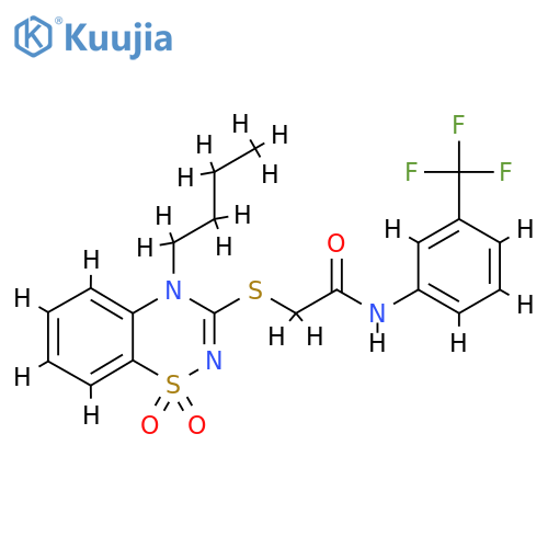 2-(4-butyl-1,1-dioxo-4H-1lambda6,2,4-benzothiadiazin-3-yl)sulfanyl-N-3-(trifluoromethyl)phenylacetamide structure