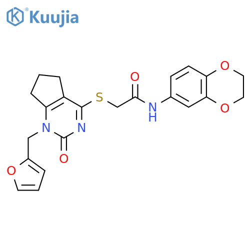 N-(2,3-dihydro-1,4-benzodioxin-6-yl)-2-({1-(furan-2-yl)methyl-2-oxo-1H,2H,5H,6H,7H-cyclopentadpyrimidin-4-yl}sulfanyl)acetamide structure