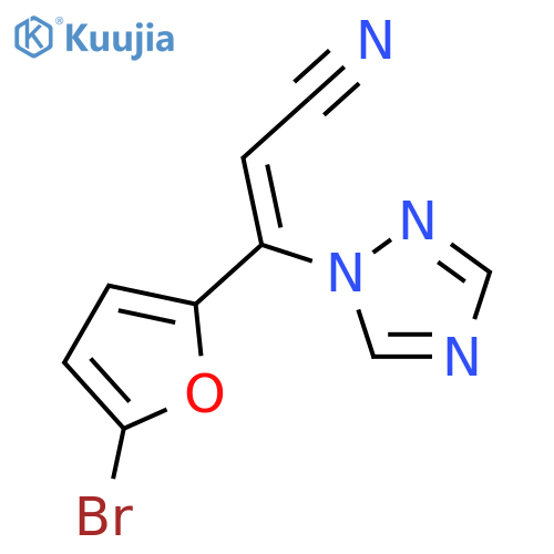 3-(5-bromofuran-2-yl)-3-(1H-1,2,4-triazol-1-yl)prop-2-enenitrile structure