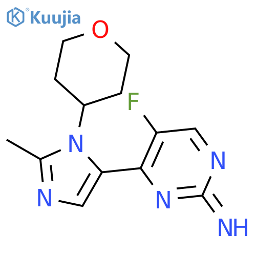 5-fluoro-4-(2-methyl-1-(tetrahydro-2H-pyran-4-yl)-1H-imidazol-5-yl)pyrimidin-2-amine structure