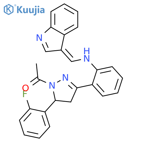 Ethanone,1-[5-(2-fluorophenyl)-4,5-dihydro-3-[2-[(1H-indol-3-ylmethylene)amino]phenyl]-1H-pyrazol-1-yl]- structure