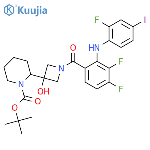 Tert-butyl 2-(1-(3,4-difluoro-2-((2-fluoro-4-iodophenyl)amino)benzoyl)-3-hydroxyazetidin-3-yl)piperidine-1-carboxylate structure