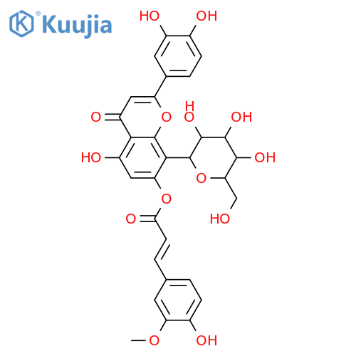 8-C-β-D-Glucopyranosyl-3',4',5,7-tetrahydroxyflavone; 7-O-(4-Hydroxy-3-methoxy-E-cinnamoyl) structure