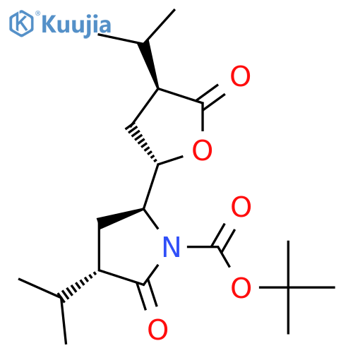(3S,5S)-tert-Butyl 3-isopropyl-5-((2S,4S)-4-isopropyl-5-oxotetrahydrofuran-2-yl)-2-oxopyrrolidine-1-carboxylate structure