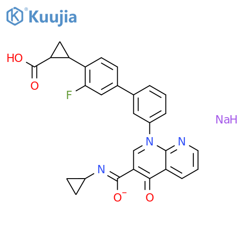 Cyclopropanecarboxylic acid, 2-[3'-[3-[(cyclopropylamino)carbonyl]-4-oxo-1,8-naphthyridin-1(4H)-yl]-3-fluoro[1,1'-biphenyl]-4-yl]-, sodium salt (1:1), (1R,2R)- structure