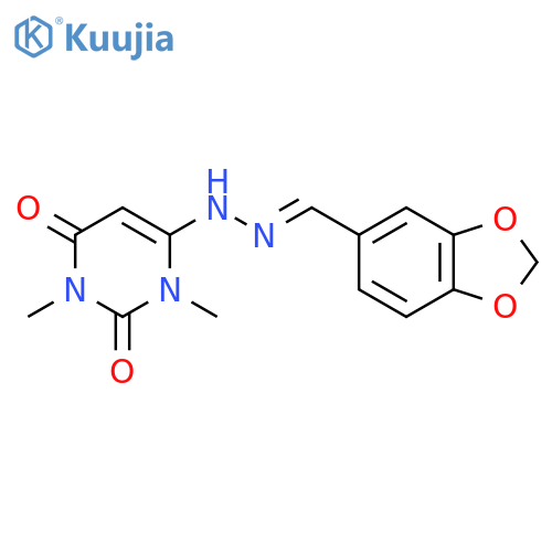 1,3-benzodioxole-5-carbaldehyde N-(1,3-dimethyl-2,6-dioxo-1,2,3,6-tetrahydro-4-pyrimidinyl)hydrazone structure