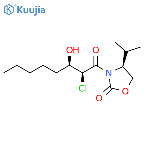 2-Oxazolidinone,3-[(2S,3R)-2-chloro-3-hydroxy-1-oxooctyl]-4-(1-methylethyl)-, (4S)- structure