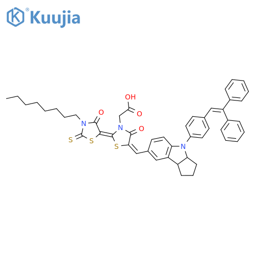 2-[(2Z,5E)-5-[[4-[4-(2,2-Diphenylethenyl)phenyl]-2,3,3a,8b-tetrahydro-1H-cyclopenta[b]indol-7-yl]methylidene]-2-(3-octyl-4-oxo-2-sulfanylidene-1,3-thiazolidin-5-ylidene)-4-oxo-1,3-thiazolidin-3-yl]acetic acid structure