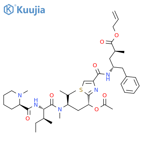 2-Propen-1-yl (αS,γR)-γ-[[[2-[(1R,3R)-1-(acetyloxy)-4-methyl-3-[methyl[(2S,3S)-3-methyl-2-[[[(2R)-1-methyl-2-piperidinyl]carbonyl]amino]-1-oxopentyl]amino]pentyl]-4-thiazolyl]carbonyl]amino]-α-methylbenzenepentanoate structure