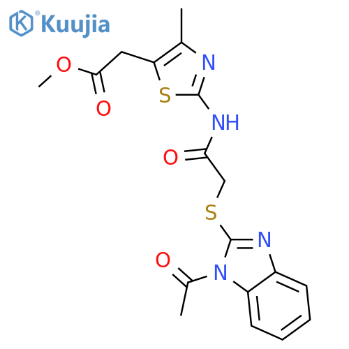 <br>methyl [2-({[(1-acetyl-1H-benzimidazol-2-yl)sulfanyl]acetyl}amino)-4-methyl -1,3-thiazol-5-yl]acetate structure