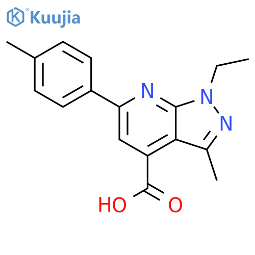 1-ethyl-3-methyl-6-(4-methylphenyl)-1H-pyrazolo3,4-bpyridine-4-carboxylic acid structure