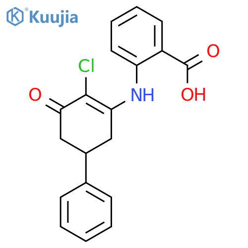 2-[(2-chloro-3-oxo-5-phenylcyclohex-1-en-1-yl)amino]benzoic acid structure