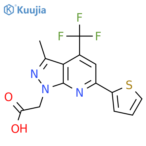 2-3-methyl-6-(thiophen-2-yl)-4-(trifluoromethyl)-1H-pyrazolo3,4-bpyridin-1-ylacetic acid structure
