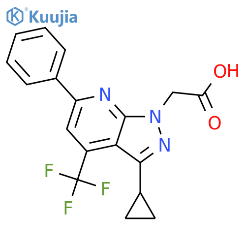 2-3-cyclopropyl-6-phenyl-4-(trifluoromethyl)-1H-pyrazolo3,4-bpyridin-1-ylacetic acid structure