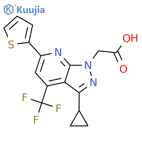 2-3-cyclopropyl-6-(thiophen-2-yl)-4-(trifluoromethyl)-1H-pyrazolo3,4-bpyridin-1-ylacetic acid structure