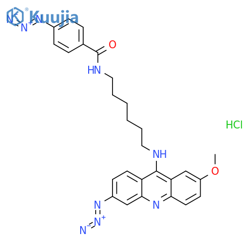 4-azido-N-{6-[(6-azido-2-methoxyacridin-9-yl)amino]hexyl}benzamide hydrochloride structure
