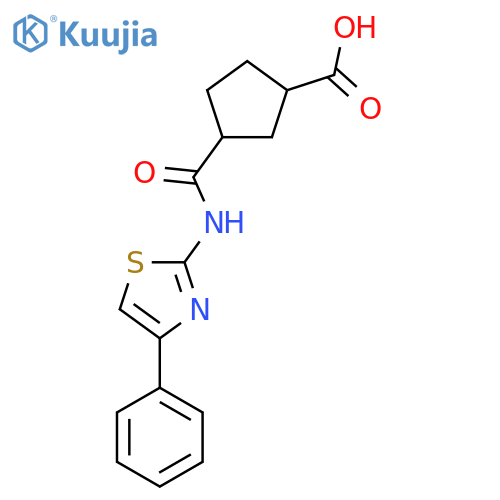 3-(4-phenyl-1,3-thiazol-2-yl)carbamoylcyclopentane-1-carboxylic acid structure
