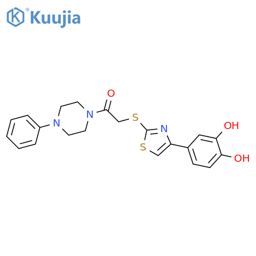 2-{4-(3,4-dihydroxyphenyl)-1,3-thiazol-2-ylsulfanyl}-1-(4-phenylpiperazin-1-yl)ethan-1-one structure