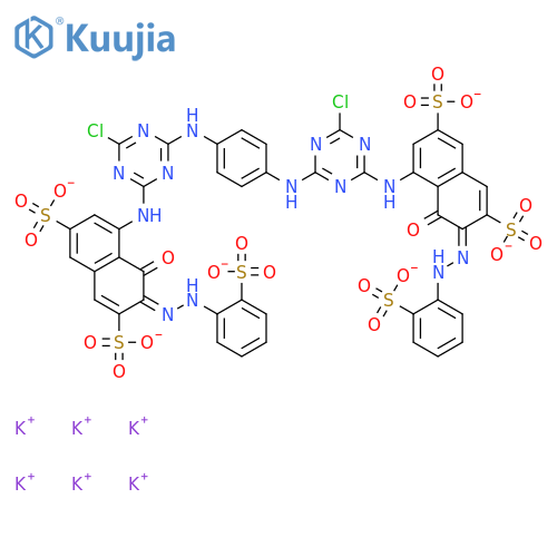 2,7-Naphthalenedisulfonicacid,4,4'-[1,4-phenylenebis[imino(6-chloro-1,3,5-triazine-4,2-diyl)imino]]bis[5-hydroxy-6-[2-(2-sulfophenyl)diazenyl]-,potassium salt (1:6) structure