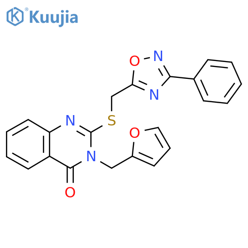 3-(furan-2-yl)methyl-2-{(3-phenyl-1,2,4-oxadiazol-5-yl)methylsulfanyl}-3,4-dihydroquinazolin-4-one structure