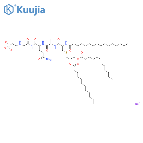 sodium S-[(2R)-2,3-bis(dodecanoyloxy)propyl]-N-hexadecanoyl-L-cysteinyl-L-alanyl-N~1~-{[(2-sulfonatoethyl)amino]acetyl}-D-glutamamide structure