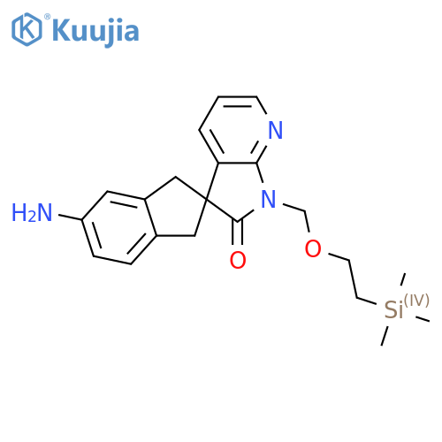 5-amino-1'-((2-(trimethylsilyl)ethoxy)methyl)-1,3-dihydrospiro[indene-2,3'-pyrrolo[2,3-b]pyridin]-2'(1'H)-one structure