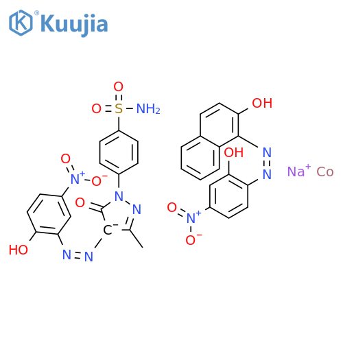 sodium [4-[4,5-dihydro-4-[(2-hydroxy-5-nitrophenyl)azo]-3-methyl-5-oxo-1H-pyrazol-1-yl]benzenesulphonamidato(2-)][1-[(2-hydroxy-4-nitrophenyl)azo]naphthalen-2-olato(2-)]cobaltate(1-) structure