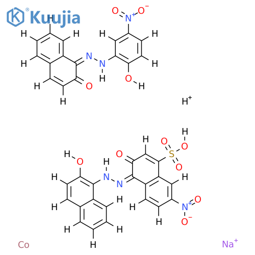 sodium hydrogen [3-hydroxy-4-[(2-hydroxy-1-naphthyl)azo]-7-nitronaphthalene-1-sulphonato(3-)][1-[(2-hydroxy-5-nitrophenyl)azo]-2-naphtholato(2-)]cobaltate(2-) structure