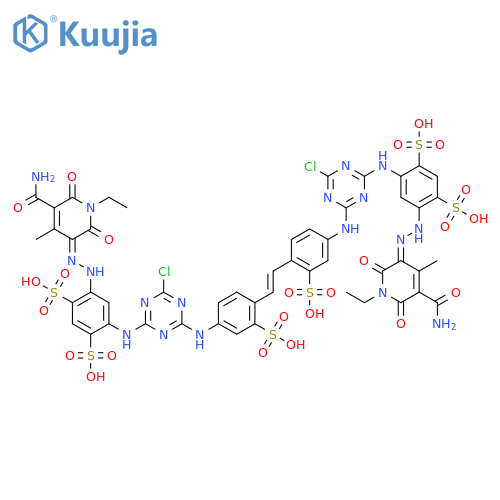 1,3-Benzenedisulfonicacid,4,4'-[1,2-ethenediylbis[(3-sulfo-4,1-phenylene)imino(6-chloro-1,3,5-triazine-4,2-diyl)imino]]bis[6-[[5-(aminocarbonyl)-1-ethyl-1,6-dihydro-2-hydroxy-4-methyl-6-oxo-3-pyridinyl]azo]-(9CI) structure