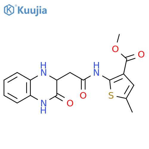 methyl 5-methyl-2-2-(3-oxo-1,2,3,4-tetrahydroquinoxalin-2-yl)acetamidothiophene-3-carboxylate structure