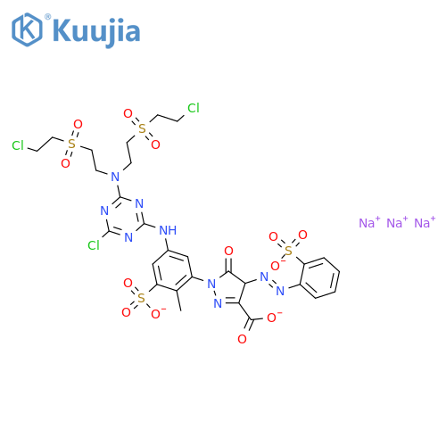 1H-Pyrazole-3-carboxylicacid,1-[5-[[4-[bis[2-[(2-chloroethyl)sulfonyl]ethyl]amino]-6-chloro-1,3,5-triazin-2-yl]amino]-2-methyl-3-sulfophenyl]-4,5-dihydro-5-oxo-4-[2-(2-sulfophenyl)diazenyl]-,sodium salt (1:3) structure