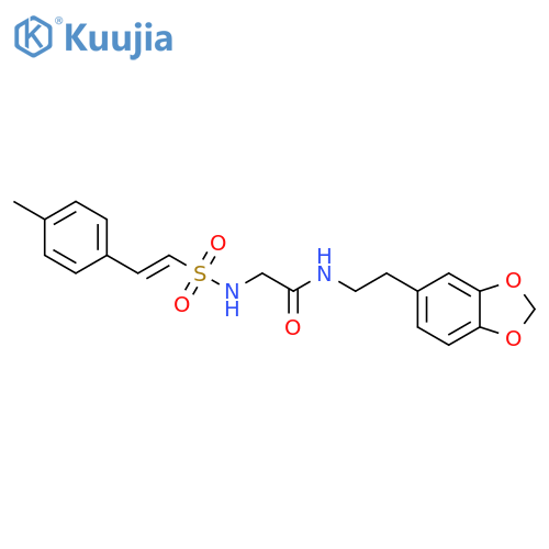 N-[2-(1,3-dioxaindan-5-yl)ethyl]-2-[2-(4-methylphenyl)ethenesulfonamido]acetamide structure
