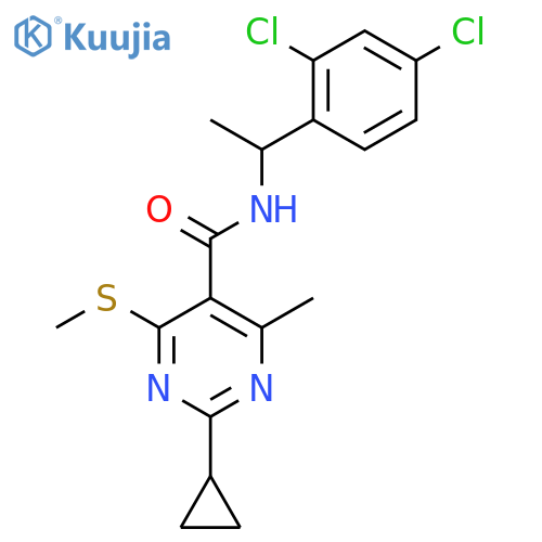 2-cyclopropyl-N-[1-(2,4-dichlorophenyl)ethyl]-4-methyl-6-(methylsulfanyl)pyrimidine-5-carboxamide structure