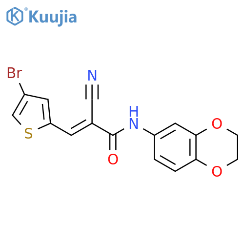3-(4-bromothiophen-2-yl)-2-cyano-N-(2,3-dihydro-1,4-benzodioxin-6-yl)prop-2-enamide structure