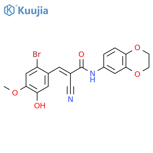3-(2-bromo-5-hydroxy-4-methoxyphenyl)-2-cyano-N-(2,3-dihydro-1,4-benzodioxin-6-yl)prop-2-enamide structure