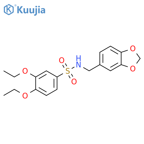 N-(2H-1,3-benzodioxol-5-yl)methyl-3,4-diethoxybenzene-1-sulfonamide structure
