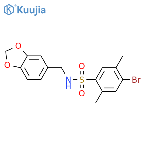 N-(2H-1,3-benzodioxol-5-yl)methyl-4-bromo-2,5-dimethylbenzene-1-sulfonamide structure