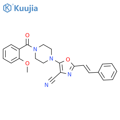 5-4-(2-methoxybenzoyl)piperazin-1-yl-2-(E)-2-phenylethenyl-1,3-oxazole-4-carbonitrile structure