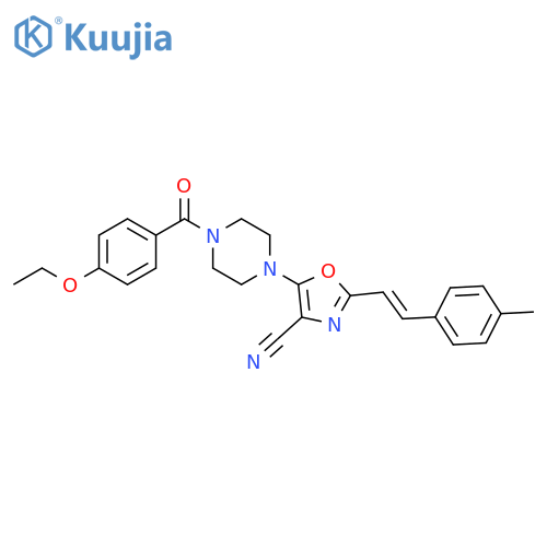 5-4-(4-ethoxybenzoyl)piperazin-1-yl-2-(E)-2-(4-methylphenyl)ethenyl-1,3-oxazole-4-carbonitrile structure