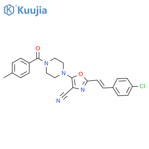 2-(E)-2-(4-chlorophenyl)ethenyl-5-4-(4-methylbenzoyl)piperazin-1-yl-1,3-oxazole-4-carbonitrile structure