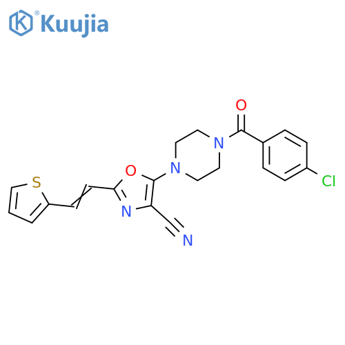 5-4-(4-chlorobenzoyl)piperazin-1-yl-2-(E)-2-(thiophen-2-yl)ethenyl-1,3-oxazole-4-carbonitrile structure