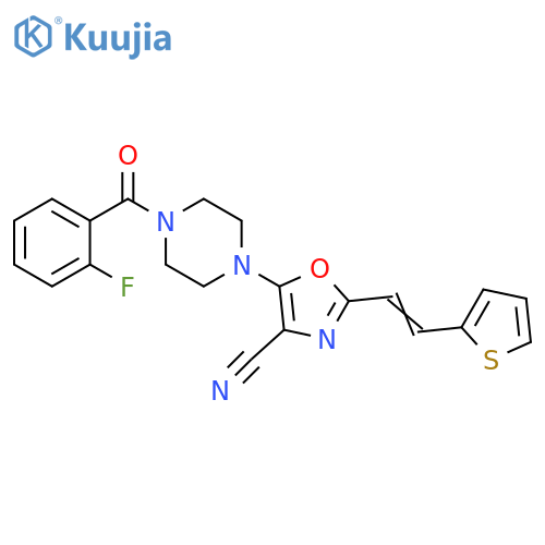 5-4-(2-fluorobenzoyl)piperazin-1-yl-2-(E)-2-(thiophen-2-yl)ethenyl-1,3-oxazole-4-carbonitrile structure